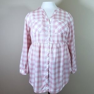 Torrid mauve checked button front tunic top